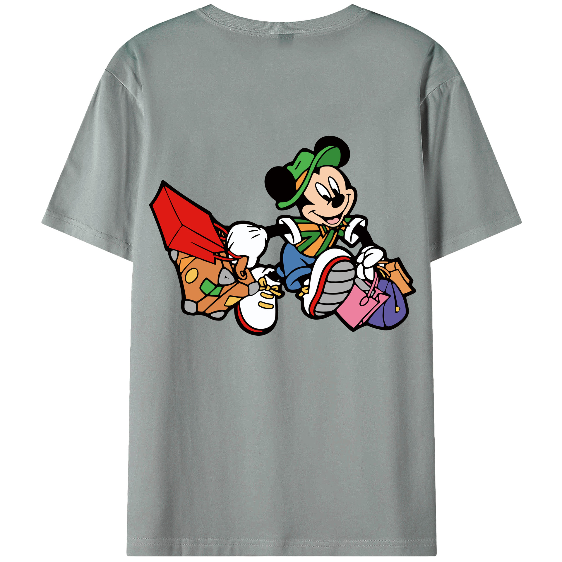 ミッキーマウス Mickey Mouse 綿100％ メンズ半袖Tシャツ（バックプリント） 通気性
